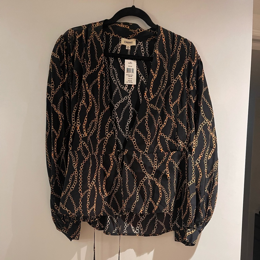 L'AGENCE Chain Pattern Blouse in Black and Gold